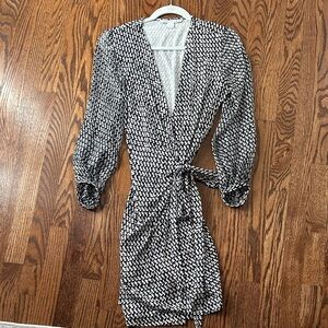 Diane Von Furstenberg Black and White Mini Wrap Dress
